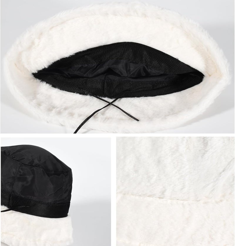 Yonchic Store Winter Soft Faux Fur Plush Bucket Hat, Lovely Fisherman Cap, Fashion Outdoor Thick Warm Sun Cap for Women - Image 4